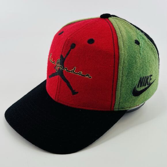 Vintage Nike Air Jordan Hat Cap Leather Strap back Wool 90's Rare